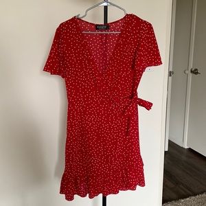 Red Polka Dot Wrap Dress